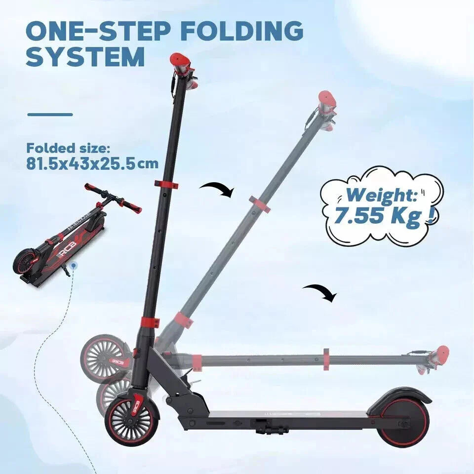 RCB R15 Kids Electric Scooter: 250W Motor, 12.4 mph (20 km/h) Speed, 10-Mile Range, Lightweight Foldable Design