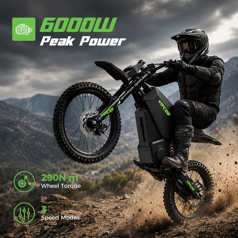 VIPCOO H6 Electric Dirt Bike – 6000W, 60V 31.5Ah