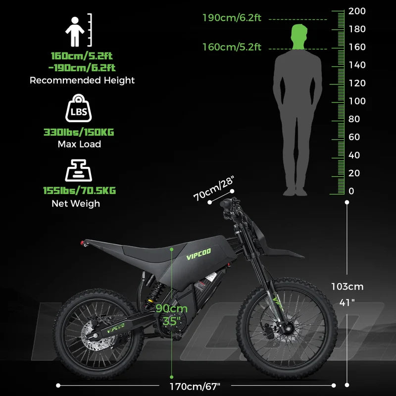 VIPCOO H6 Electric Dirt Bike – 6000W, 60V 31.5Ah
